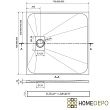 HD Marco+ White Marble 80x80 SMC kompozit magasított szögletes kőhatású zuhanytálca, fehér ráccsal, 15 cm magas, szifonnal