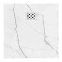 HD Marco+ White Marble 80x80/90x90 SMC kompozit magasított szögletes kőhatású zuhanytálca, fehér ráccsal, 15 cm magas, szifon nélkül