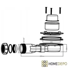 HD Marco+ White Marble 80x80 SMC kompozit magasított szögletes kőhatású zuhanytálca, arany színű ráccsal, 15 cm magas, szifonnal