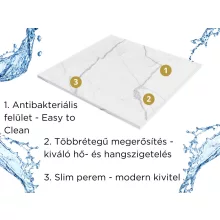 HD Marco White Marble 80x80 SMC kompozit magasított szögletes kőhatású zuhanytálca, 15 cm magas, szifonnal