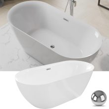 HD Denver ovális térben álló akril kád fényes króm túlfolyóval és click-clack leeresztővel, 160x75x58 cm