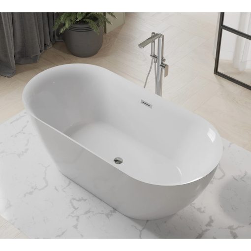 HD Denver ovális térben álló akril kád fényes króm túlfolyóval és click-clack leeresztővel, 160x75x58 cm