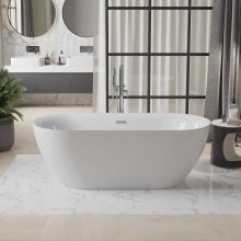 HD Denver ovális térben álló akril kád fényes króm túlfolyóval és click-clack leeresztővel, 160x75x58 cm