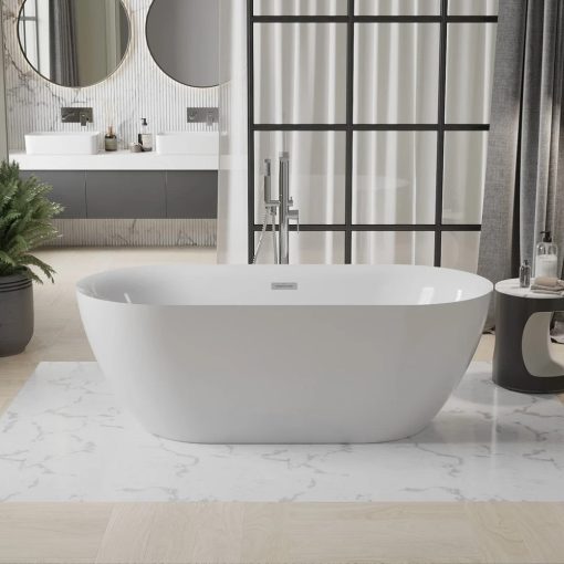 HD Denver ovális térben álló akril kád fényes króm túlfolyóval és click-clack leeresztővel, 160x75x58 cm