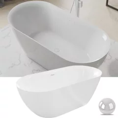   HD Denver ovális térben álló akril kád fényes fehér túlfolyóval és click-clack leeresztővel, 170x75x58 cm