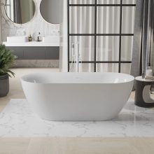 HD Denver ovális térben álló akril kád fényes fehér túlfolyóval és click-clack leeresztővel, 160x75x58 cm