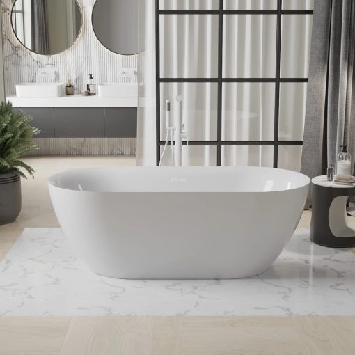 HD Denver ovális térben álló akril kád fényes fehér túlfolyóval és click-clack leeresztővel, 160x75x58 cm