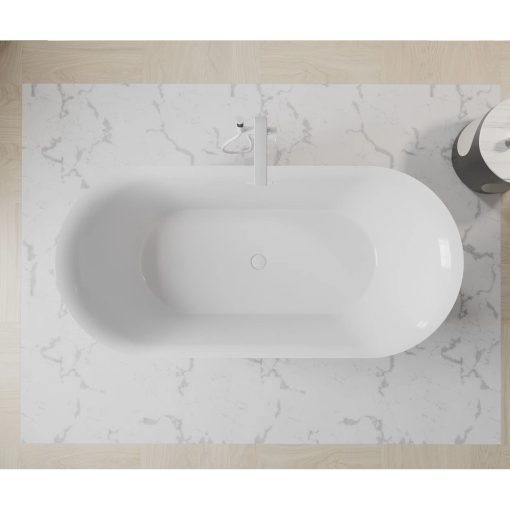 HD Denver ovális térben álló akril kád fényes fehér túlfolyóval és click-clack leeresztővel, 160x75x58 cm