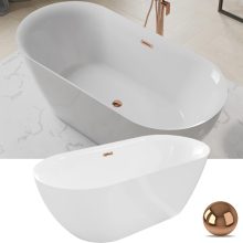 HD Denver ovális térben álló akril kád rózsa arany túlfolyóval és click-clack leeresztővel, 160x75x58 cm