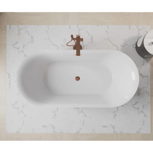 HD Denver ovális térben álló akril kád rózsa arany túlfolyóval és click-clack leeresztővel, 160x75x58 cm