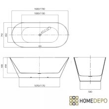 HD Denver ovális térben álló akril kád rózsa arany túlfolyóval és click-clack leeresztővel, 160x75x58 cm