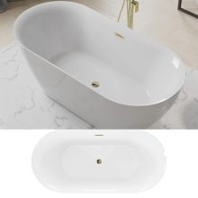 HD Denver ovális térben álló akril kád fényes arany túlfolyóval és click-clack leeresztővel, 160x75x58 cm