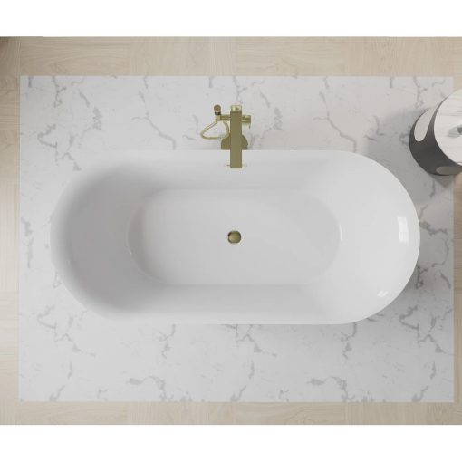 HD Denver ovális térben álló akril kád fényes arany túlfolyóval és click-clack leeresztővel, 160x75x58 cm