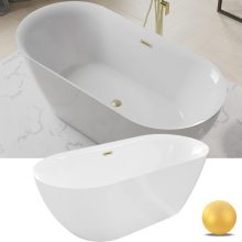 HD Denver ovális térben álló akril kád szálcsiszolt arany túlfolyóval és click-clack leeresztővel, 170x75x58 cm