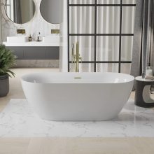 HD Denver ovális térben álló akril kád szálcsiszolt arany túlfolyóval és click-clack leeresztővel, 170x75x58 cm