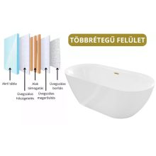 HD Denver ovális térben álló akril kád szálcsiszolt arany túlfolyóval és click-clack leeresztővel, 170x75x58 cm