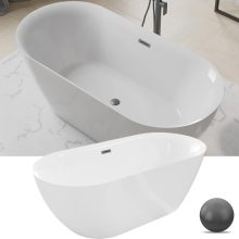 HD Denver ovális térben álló akril kád szürke túlfolyóval és click-clack leeresztővel, 170x75x58 cm