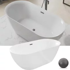   HD Denver ovális térben álló akril kád szürke túlfolyóval és click-clack leeresztővel, 170x75x58 cm