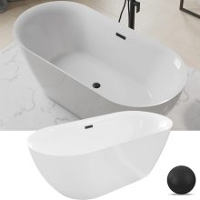 HD Denver ovális térben álló akril kád matt fekete túlfolyóval és click-clack leeresztővel, 160x75x58 cm