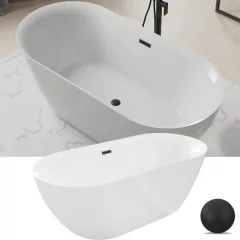   HD Denver ovális térben álló akril kád matt fekete túlfolyóval és click-clack leeresztővel, 170x75x58 cm