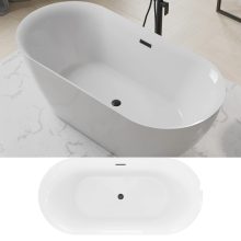 HD Denver ovális térben álló akril kád matt fekete túlfolyóval és click-clack leeresztővel, 160x75x58 cm