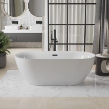 HD Denver ovális térben álló akril kád matt fekete túlfolyóval és click-clack leeresztővel, 160x75x58 cm