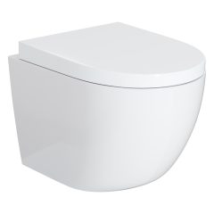   HD Lea Glossy White perem nélküli mély öblítésű íves fali WC compact "A" tetővel és fényes króm zsanérral