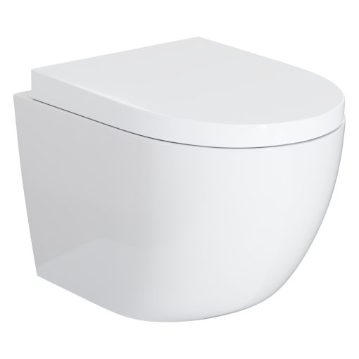 HD Lea Glossy White perem nélküli mély öblítésű íves fali WC compact "A" tetővel és fényes króm zsanérral