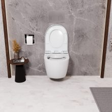 HD Lea Glossy White perem nélküli mély öblítésű íves fali WC compact "A" tetővel és fényes króm zsanérral