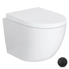 HD Lea Glossy White perem nélküli mély öblítésű íves fali WC compact "A" tetővel és matt fekete zsanérral