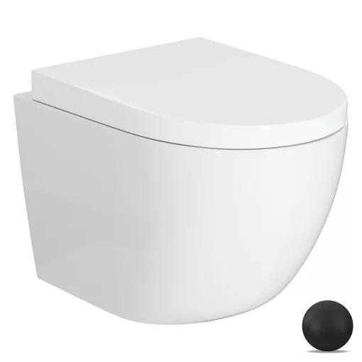 HD Lea Glossy White perem nélküli mély öblítésű íves fali WC compact "A" tetővel és matt fekete zsanérral