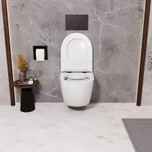 HD Lea Glossy White perem nélküli mély öblítésű íves fali WC compact "A" tetővel és matt fekete zsanérral