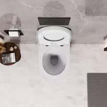 HD Lea Glossy White perem nélküli mély öblítésű íves fali WC compact "A" tetővel és matt fekete zsanérral
