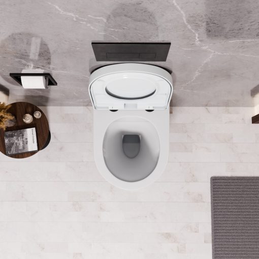 HD Lea Glossy White perem nélküli mély öblítésű íves fali WC compact "A" tetővel és matt fekete zsanérral