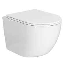 HD Lea Glossy White perem nélküli mély öblítésű íves fali WC slim "A" tetővel és fényes króm zsanérral