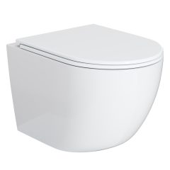   HD Lea Glossy White perem nélküli mély öblítésű íves fali WC slim "A" tetővel és fényes króm zsanérral