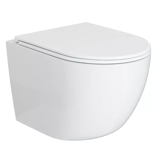 HD Lea Glossy White perem nélküli mély öblítésű íves fali WC slim "A" tetővel és fényes króm zsanérral
