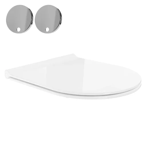 HD Lea Glossy White perem nélküli mély öblítésű íves fali WC slim "A" tetővel és fényes króm zsanérral