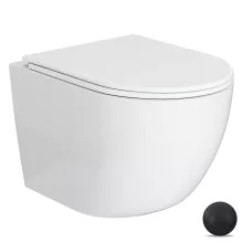 HD Lea Glossy White perem nélküli mély öblítésű íves fali WC slim "A" tetővel és matt fekete zsanérral