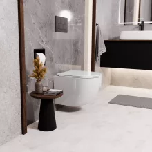 HD Lea Glossy White perem nélküli mély öblítésű íves fali WC slim "A" tetővel és matt fekete zsanérral