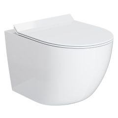   HD Lea Glossy White perem nélküli mély öblítésű íves fali WC slim "F" tetővel és fényes króm zsanérral