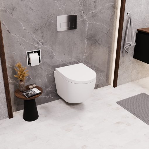 HD Lea Matt White perem nélküli mély öblítésű íves fali WC compact "A" tetővel és matt fehér zsanérral