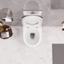 HD Lea Matt White perem nélküli mély öblítésű íves fali WC compact "A" tetővel és matt fehér zsanérral