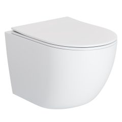   HD Lea Matt White perem nélküli mély öblítésű íves fali WC slim "P" tetővel és matt fehér zsanérral