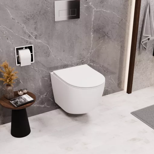 HD Lea Matt White perem nélküli mély öblítésű íves fali WC tető nélkül
