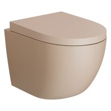 HD Lea Matt Cappucino perem nélküli mély öblítésű íves fali WC compact "A" tetővel és fényes króm zsanérral