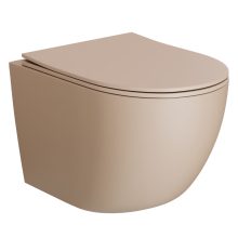 HD Lea Matt Cappucino perem nélküli mély öblítésű íves fali WC slim "P" tetővel és fényes króm zsanérral