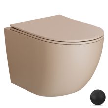 HD Lea Matt Cappucino perem nélküli mély öblítésű íves fali WC slim "P" tetővel és matt fekete zsanérral