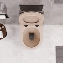 HD Lea Matt Cappucino perem nélküli mély öblítésű íves fali WC slim "P" tetővel és matt fekete zsanérral