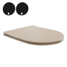 HD Lea Matt Cappucino perem nélküli mély öblítésű íves fali WC slim "P" tetővel és matt fekete zsanérral